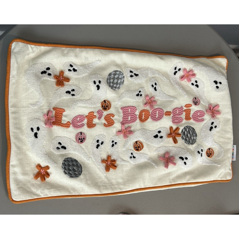Novogratz Let's Boo-gie Ghost Throw Pillow Case Pink Orange 23" x 13.5"